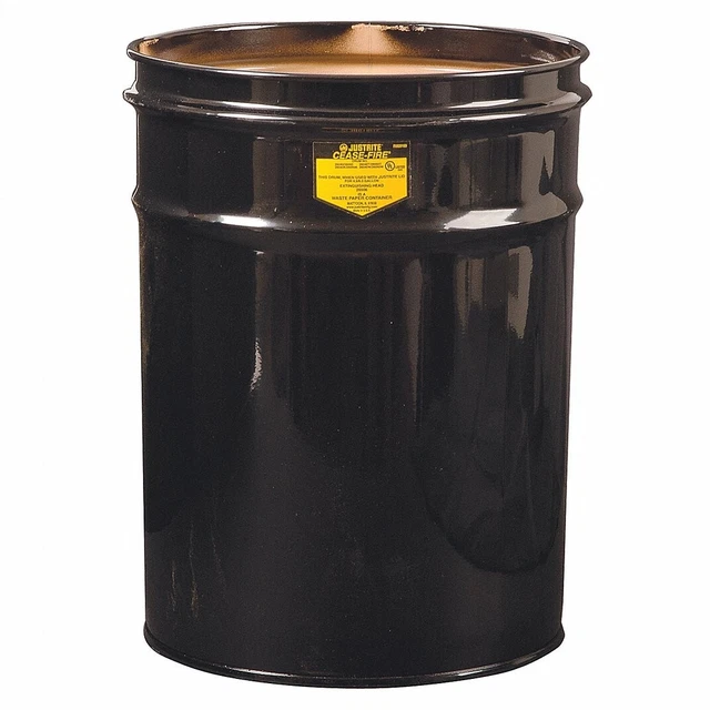 Justrite 26050K Cease-Fire Steel Drum, 6 Gallon, 11-3/4" OD x 15-3/4" H, Black