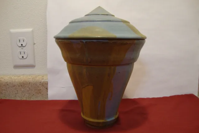 Signed Studio Art Pottery Stoneware Vase Earth Tone Urn Shaped Storage Jar 10.5"