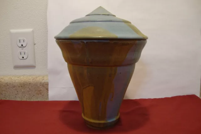 Signed Studio Art Pottery Stoneware Vase Earth Tone Urn Shaped Storage Jar 10.5"