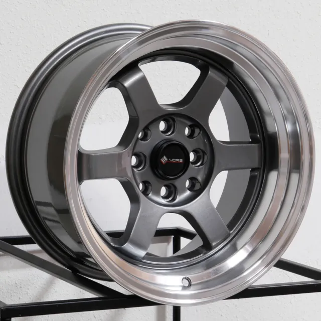 15x8 Vors TR7 4x100/4x114.3 0 Gun Metal Wheels Rims Set(4) 73.1