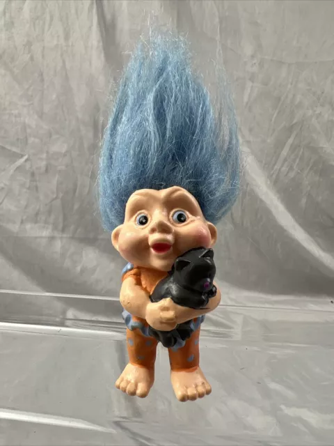 Vintage Rare Applause Magic Troll Doll Blue Hair & Cat Orange 3”