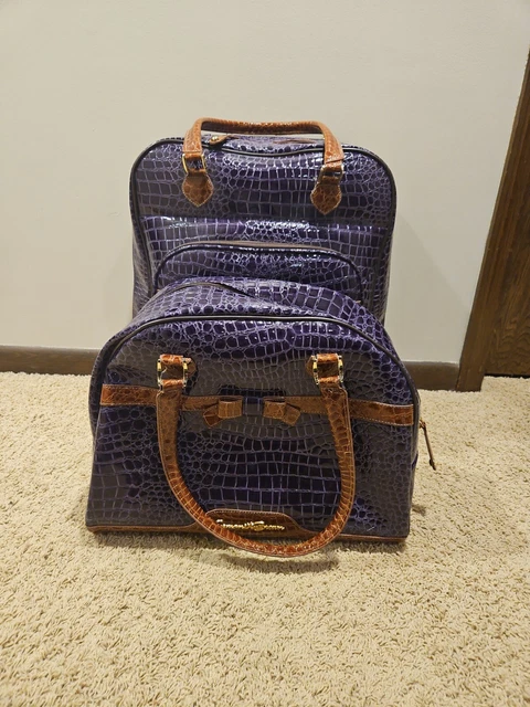 Samantha Brown Purple Croco Embossed Rolling & Carry-on Suitcase/Luggage 20x16x9