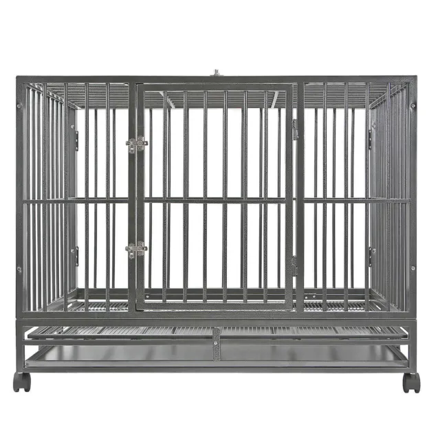 42" Heavy-Duty Metal Dog Cage Crate Kennel Pen - Indoor Outdoor - Silver