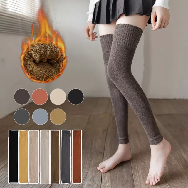 Ispessimento in lana calze gamba braccio scaldabo tubo lungo sopra ginocchio leggings invernali //
