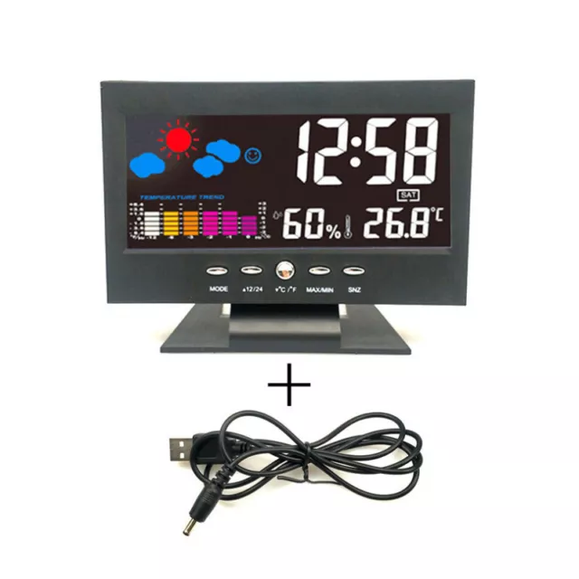 LED Digital LCD Display Alarm Clock Calendar Snooze Thermometer Weather Station