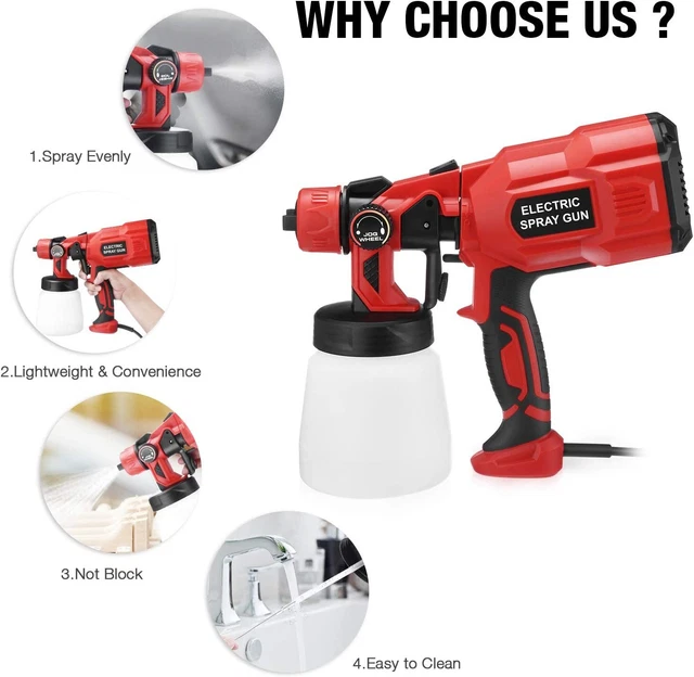 Paint Sprayer Upgraded 750 Watt High Power Home Electric Spray 3 Sparay Patterns 4