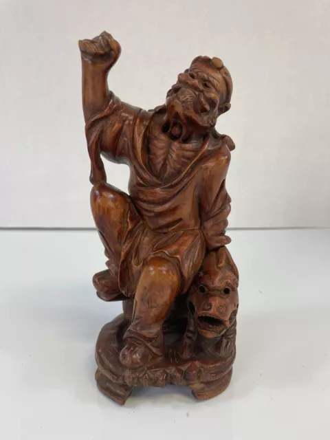 Vtg Asian Chinese Boxwood Figure Statue Wood Carving Hand Carved