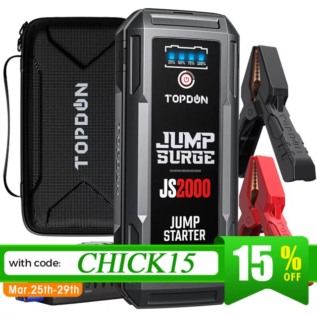 TOPDON JS2000 12V Car Jump Starter 2000 Amp Booster Battery Tester Power Bank UK