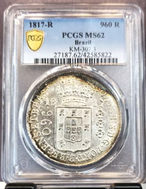 1817 Brazil Silver 960 Reis Joao Prince Regent Pcg Ms 62 Bright Overstruck Coin