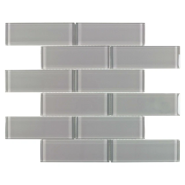 Modern 2X6 Gray Translucent Subway Glossy Glass Mosaic Tile MTO0644