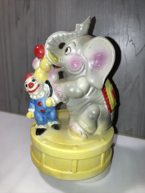 1980 Circus Elephant Clown Balloons Rotating Music Box "Send in the Clowns"