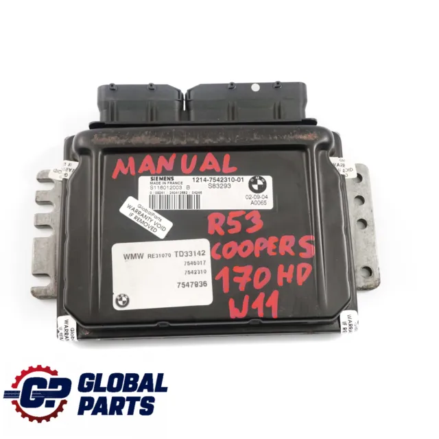 Mini Cooper S R52 R53 W11 170HP Engine Control Unit ECU DME 7542310 Manual