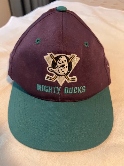 Vintage 90s Mighty Ducks NHL Snapback Hat Boys Kids Purple Spell Out Back Cap