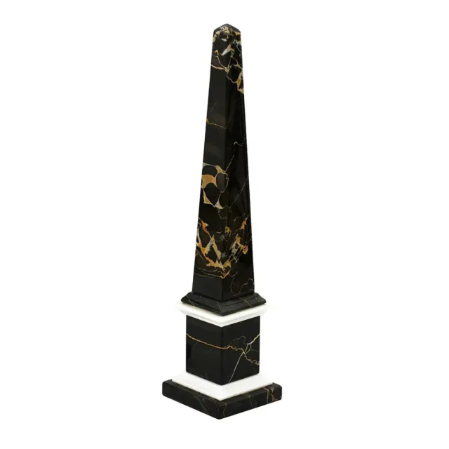 Obelisco Classico Marmo Nero Portoro e Bianco Carrara Scultura da Tavolo H 25CM