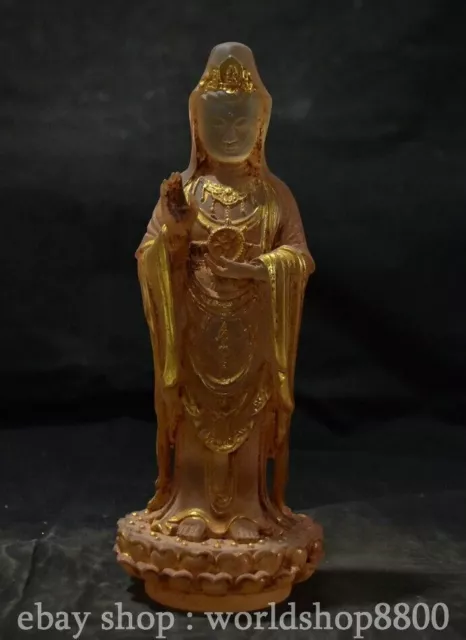 9.2" Chinese Coloured Glaze Gilt Buddhism Kwan-yin Guan Yin Goddess Statue