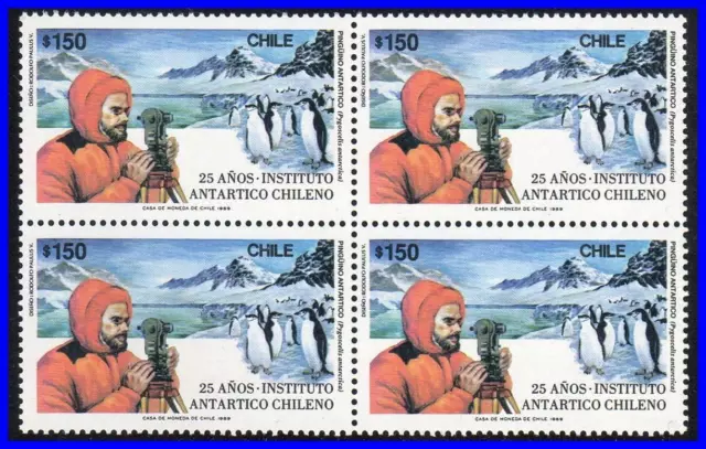 Chile 1989 Antarktis Polar Stations Block Of 4 Sc # 836 MNH Pinguine, Vögel