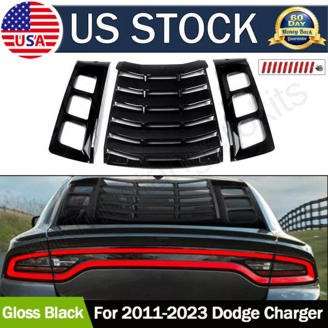 Fits 11-23 Dodge Charger Gloss Black Rear Window Louver Cover Sun Shade Vent 3PC