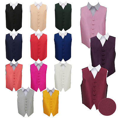 Boys Waistcoat Woven Plain Solid Check Wedding Tuxedo Vest All Sizes by DQT