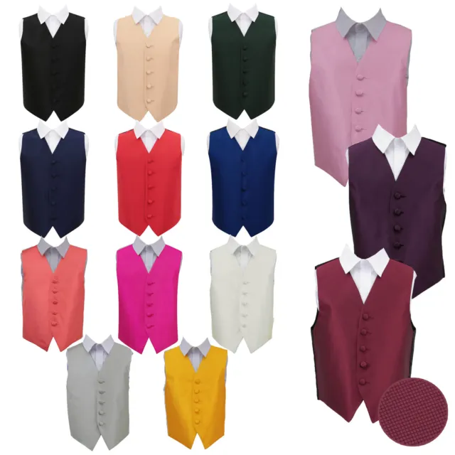 Boys Waistcoat Woven Plain Solid Check Wedding Tuxedo Vest All Sizes by DQT