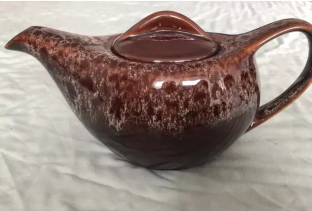 Vintage 30s Deco Teapot brown Drip Glaze Kernow Pottery Cornwall