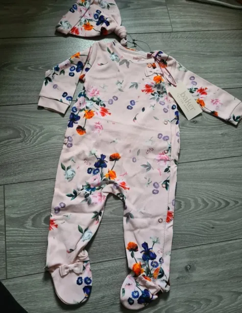 Ted Baker Baby Girl Sleepsuit babygrow romper + Hat 6-9 Mths BNWT NEW GIFT Set