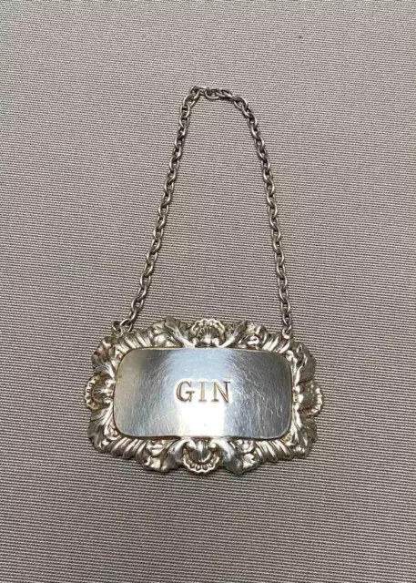 Vintage Sterling Silver English “Gin” Liquor Label