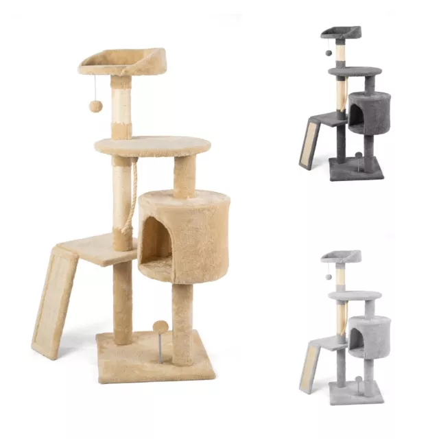 Árbol rascador de sisal natural con cama para gatos y juegos incluidos.- CHALET