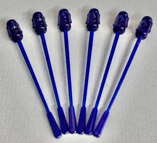 Set of 6 Tiki Head Swizzle Stir Sticks Plastic Dated 2000 Accoutrements