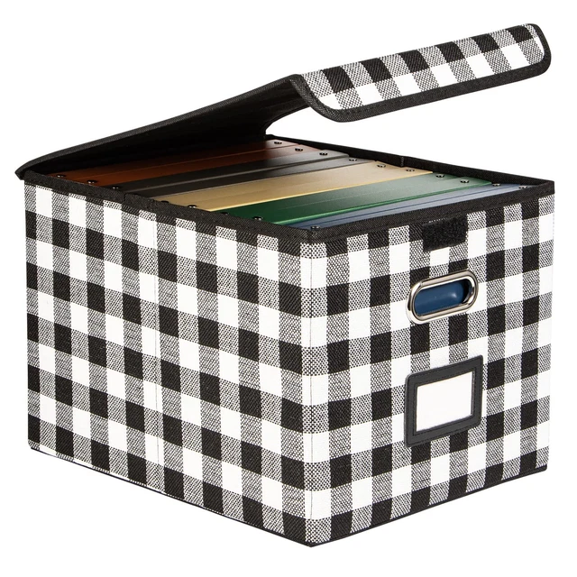 Portable File Storage Box With Lids Foldable Linen Decorative File Organizer