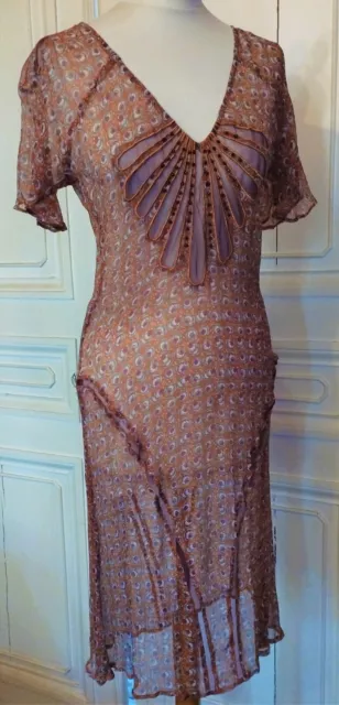 Antik Batik Robe  Dress Folk  Robe Voile De Soie Resille Cabochons Ts Ou T 36/38