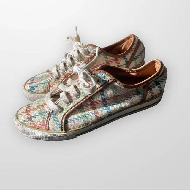Coach Dee Plaid Tattersall Wool Sneakers Women’s 7 Shoes Authentic