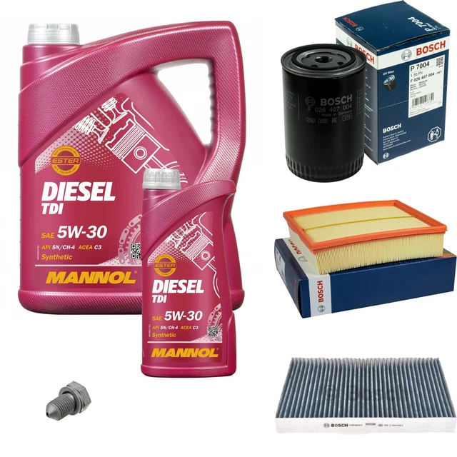 Kit Completo Ricambi MANNOL Per Cambio Olio E Filtri: 5L + 1L Olio Diesel TDI 5W-30 API SN/CF, Filtro Aria, Filtro Abitacolo E Filtro Olio MANN-FILTER. Perfetto Per Motori Diesel TDI. - 3