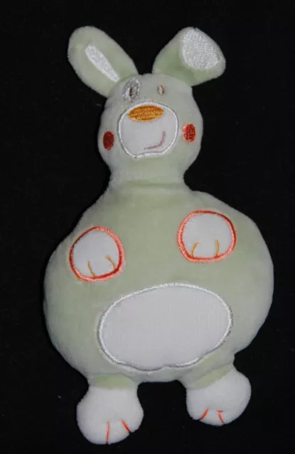 Peluche Doudou Lapin AUCHAN Chien Vert Blanc Semi Plat Velour 17 Cm TTBE 2 Dispo