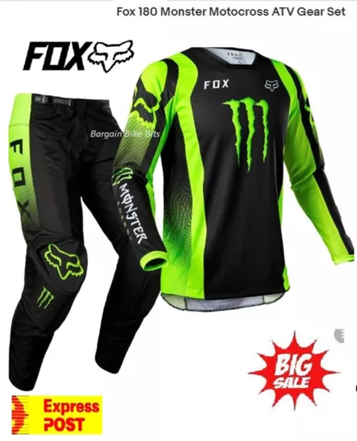 NEW Fox Motocross MX Pants & Jersey Set MONSTER Dirt Bike Off Road Blk/Green