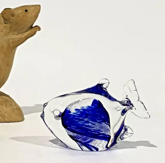 EAMONN VEREKER (Sth Aust) - Art Glass Blue & Clear FISH Paperweight Figurine EUC
