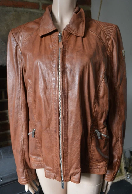 MAURITIUS Lyla Cognac Brown Leather Jacket Biker Pilot Classic 16 18 XL £200 new