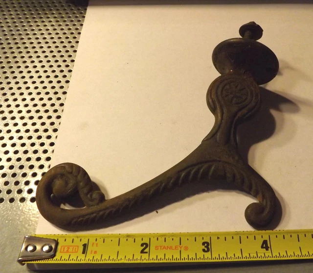 Antique Ornate Cast Iron Coat Hat Wall Rack Door Hanger