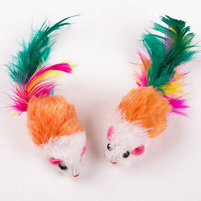 2x Juguetes de lana suave falso ratón gato coloridos plumas divertidos para jugar ToO'CJ