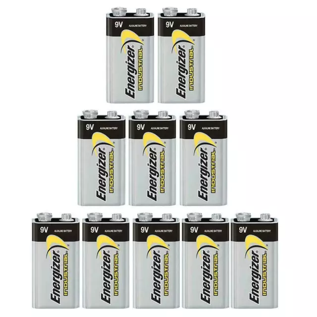 10x Energizer Industrial 9V Volt 6LR61 Batteries Long-lasting Alkaline Battery