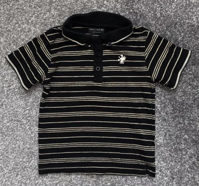 Next Baby Boys 9-12 Months Black Gold Striped Short Sleeve Polo Shirt