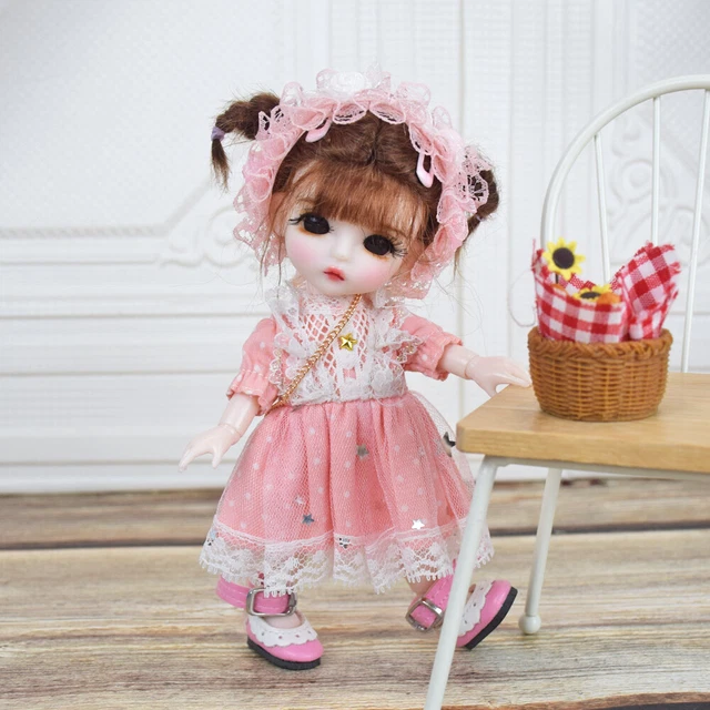 Bambola 1/8 BJD Carino regalo per bambini corpo 6 pollici + occhi + parrucca + scarpe + set completo abito 9