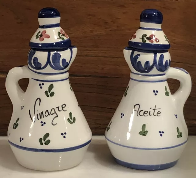 Hand-Painted Oil & Vinegar Cruet Set~Large~Spain~Pintado a Mano~Vinegre & Aceite