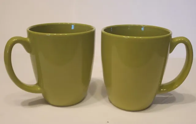 VINTAGE Corelle Stoneware Lime Green Coffee Mugs Cups -Rare-Retired SET OF 2 EUC