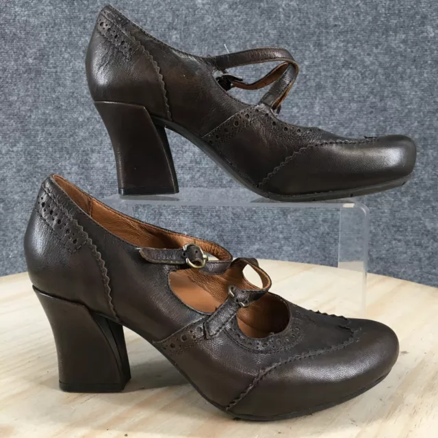 Earthies Shoes Womens 6 B Essex Wingtip Mary Jane Strap Heels Brown Leather