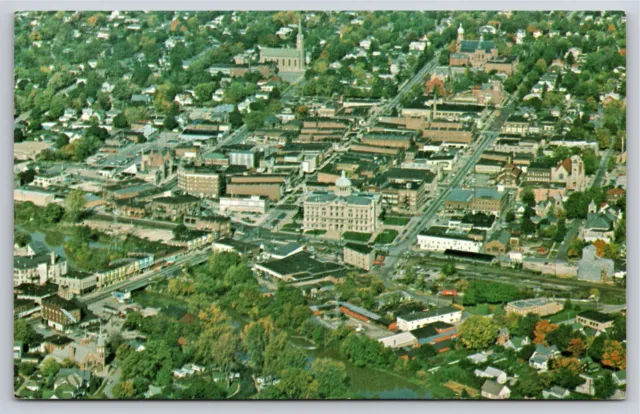 Huntington Indiana~Aerial View Of City Looking @ Court House~Vintage Postcard