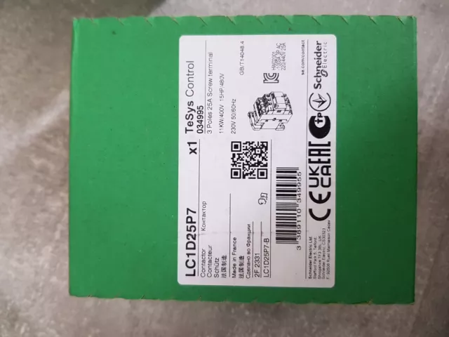 Schneider Electric Schütz LC1D25P7 400V / 11KW / 1 NO/1NC/ Tests Leistungsschütz