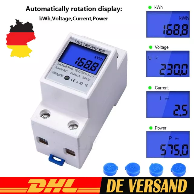 LCD Digitale Wechselstromzähler Stromzähler Wattmeter DIN Hutschiene 220V 5(80)A