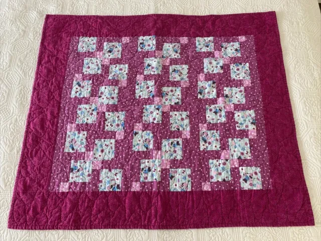 Handmade Patchwork Squares Small Cotton Lap Quilt Wool Wadding 95 cm x 80 cm