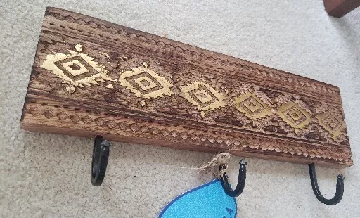Antique Indian Wall Hook Handmade Wooden Carved Wall Hanger Home Decor