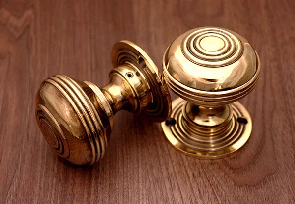 Solid Brass Large Georgian Aged Brass Bloxwich Rim Mortice Door Knobs Set